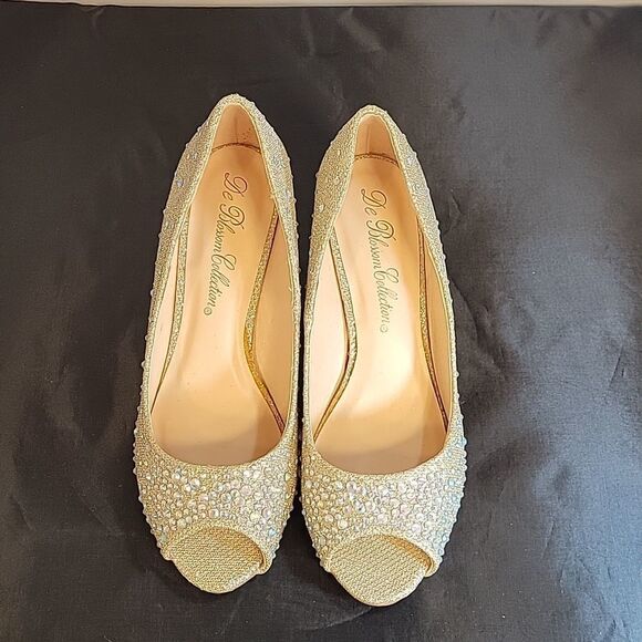 BRAND NEW DE BLOSSOM COLLECTION HALF-3 PEEP TOE SPARKLE EMBELLISHMENTS WEDGE - Picture 5 of 16